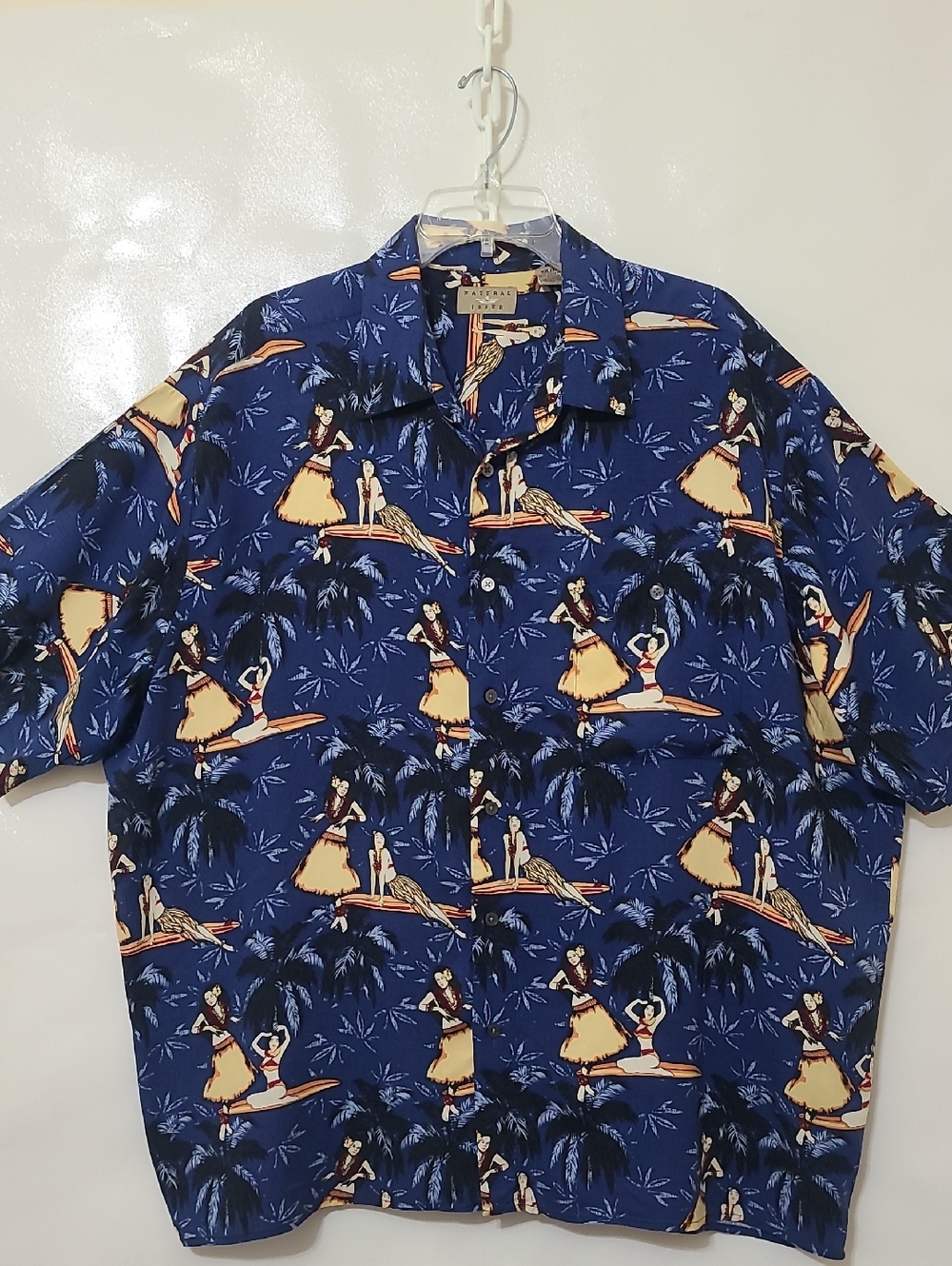 Natural Issue Men's Blue Hawaiian Print Short Sleeve Button Up Shirt - Size XXL